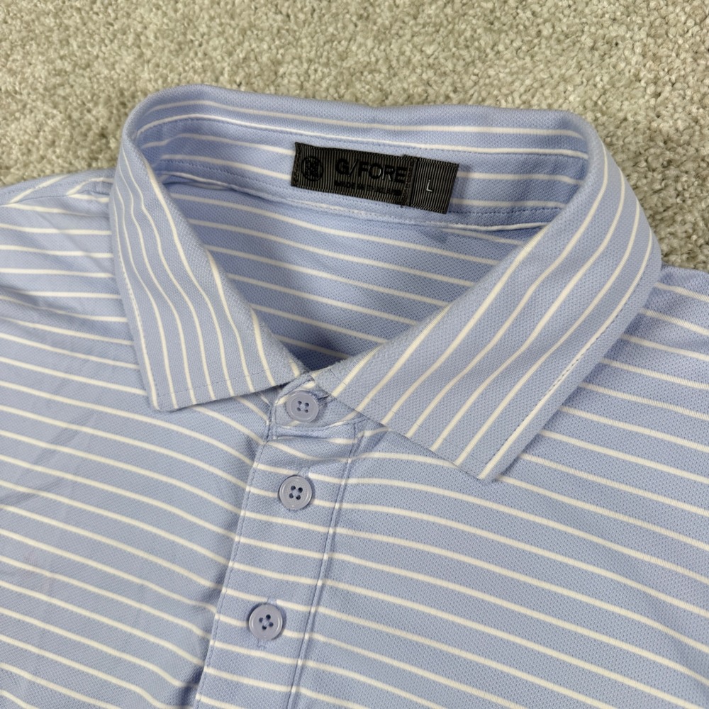G/FORE Polo Shirt Mens L Blue Striped Performance Short Sleeve Golf Top
